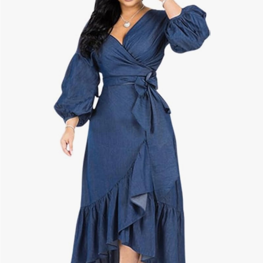 Elegant Blue Wrap Dress